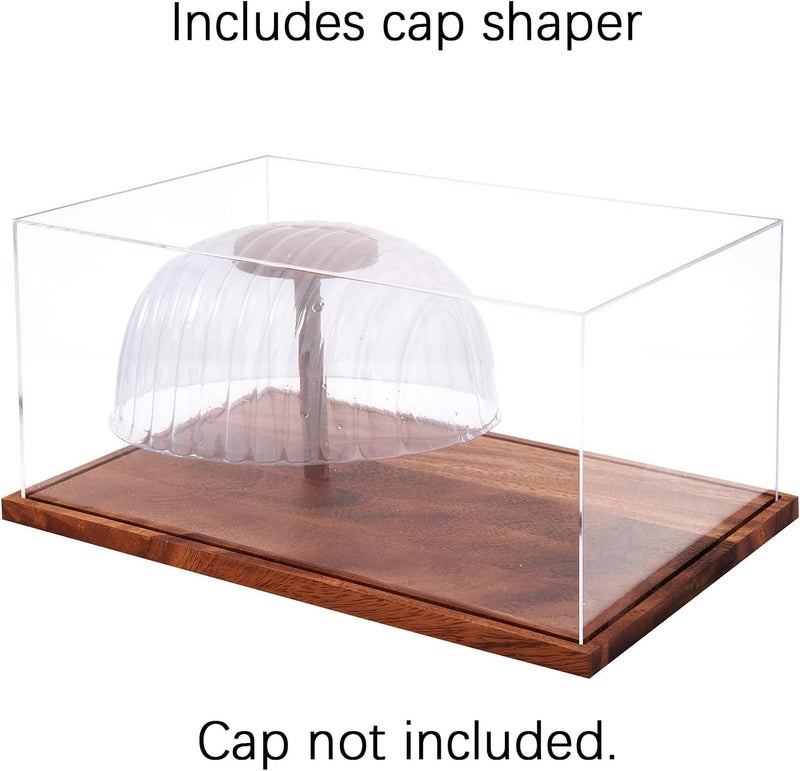 LiTY Hat Display Case, No Assembly Required Clear Acrylic Baseball Cap Stand, UV Protection Signed Hat Transparent Showcase, Cap Display Box with Solid Wood Base Risers & Hat Shaper - Image 3